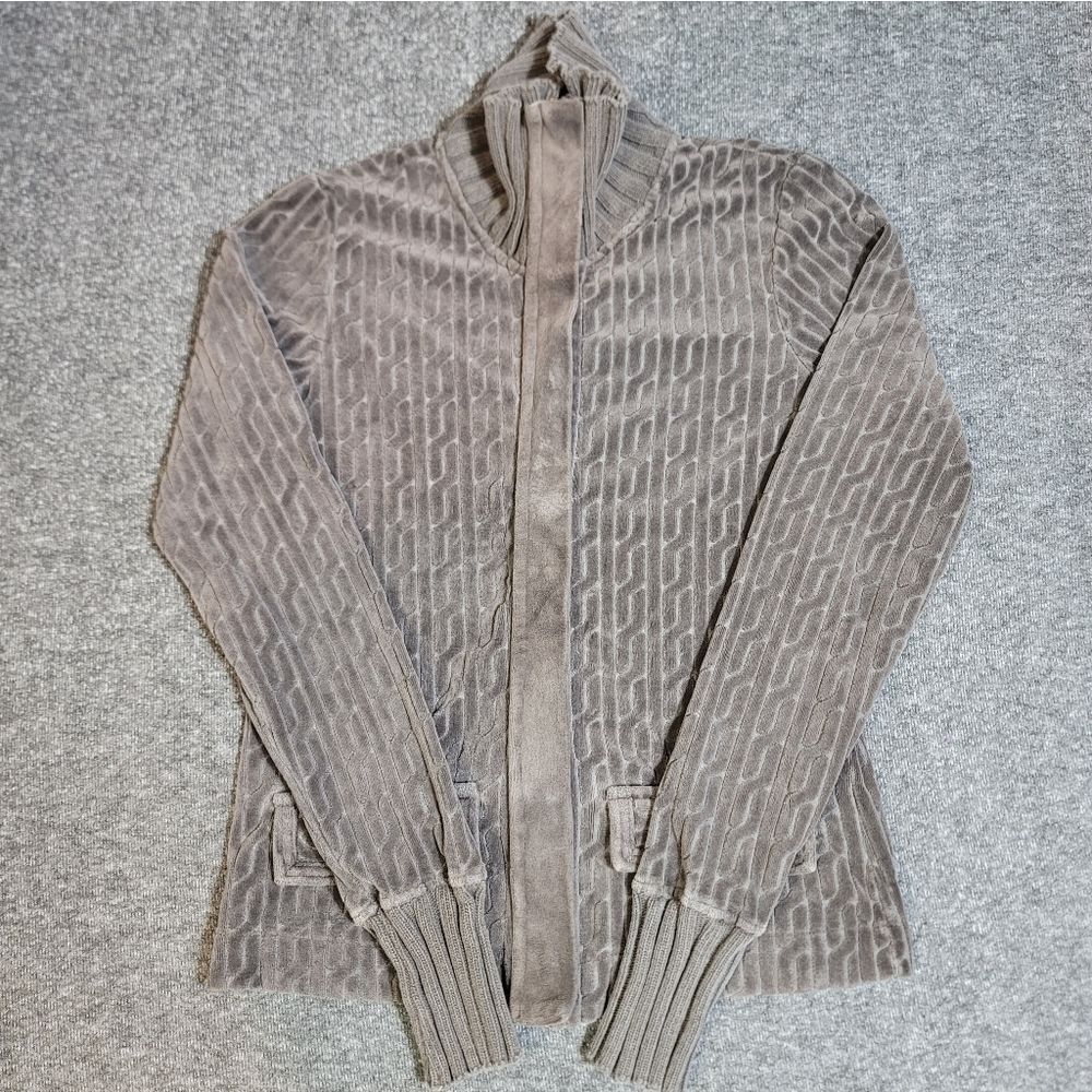 Juicy Couture Women’s Embossed Velour Jacket Zip Front Taupe Brown Size M Y2K